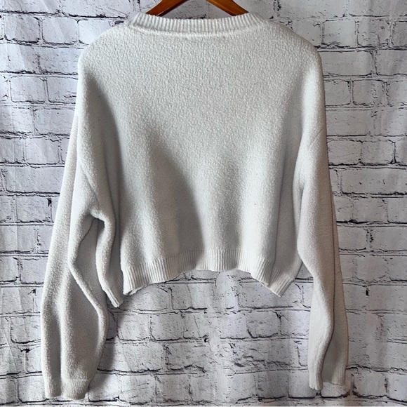 Zara White Long Sleeve Cropped Sweater Size Large - Picture 2 of 4